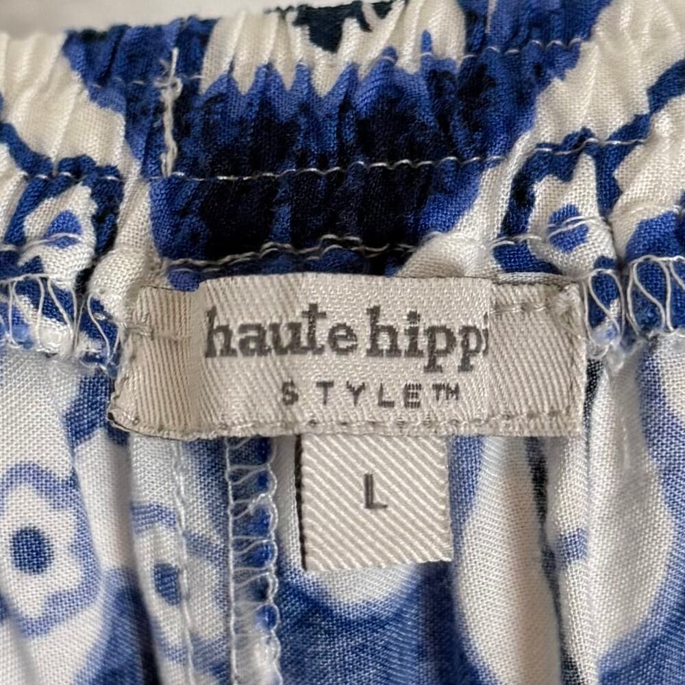 Haute Hippie Style Blue White Boho Printed Wide Leg Palazzo Pants Size Large - Picture 3 of 5